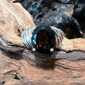 Vintage Clyde Duneier 3.63 ct Oval Smoky Quartz Ring Size 9 Sterling Silver CID